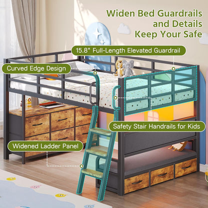 Low Loft Bed Twin with Desk, 9 Storage Drawers, Rustic Brown6