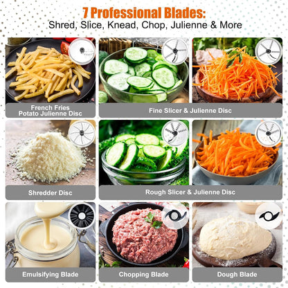 Food Processor 16 Cup Red, 9-In-1 Veggie Chopper for Home Meal Prep | Large Food Processor, Shred, Slice, French Fries Cut, Cheese Grate, Meat Chop, Dough Knead, Emulsify, for Salad, Salsa, Bread4