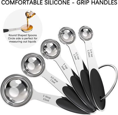 Stainless Steel Measuring Cups and Spoons Set with Silicone Handle – Nesting Design for Space-Saving, Heavy Duty & Dishwasher Safe for Dry/Liquid Ingredients, Cooking & Baking (10)4