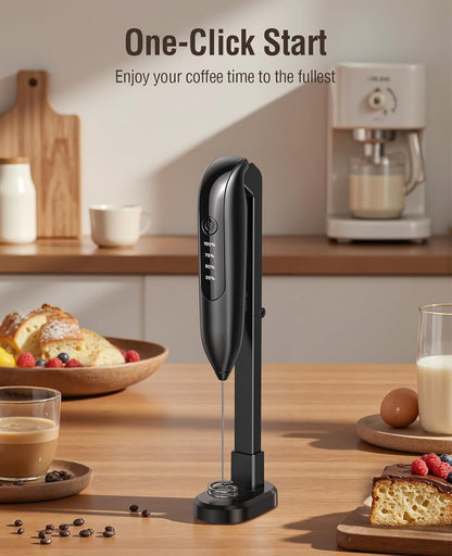 Electric Milk Frother: Led&Wireless Charging, 3 Heads 3 Speeds | Coffee Handheld Frother with 1800Mah 6-Hour Battery - Magnetic Wireless Charging Stand, 3-Speed for Latte - No Dead Battery2