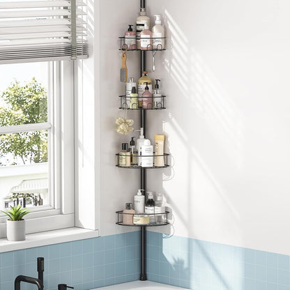 Shower Caddy Tension Pole, Corner Bathroom Organizer, Black1