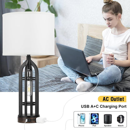 Table Lamps for Living Room, 3 Way Dimmable Farmhouse Lamp Set of 24