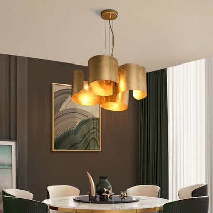 Gold Drum Chandelier 4-Light Glam Lighting Fixture, Unique Scrolled Shape Pendant Light Adjustable Hanging Dining Room Light Fixture7