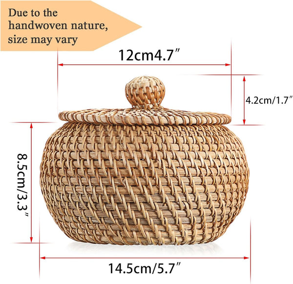 round Rattan Basket Box with Lid Wicker Storage Baskets Bin, X-Small2