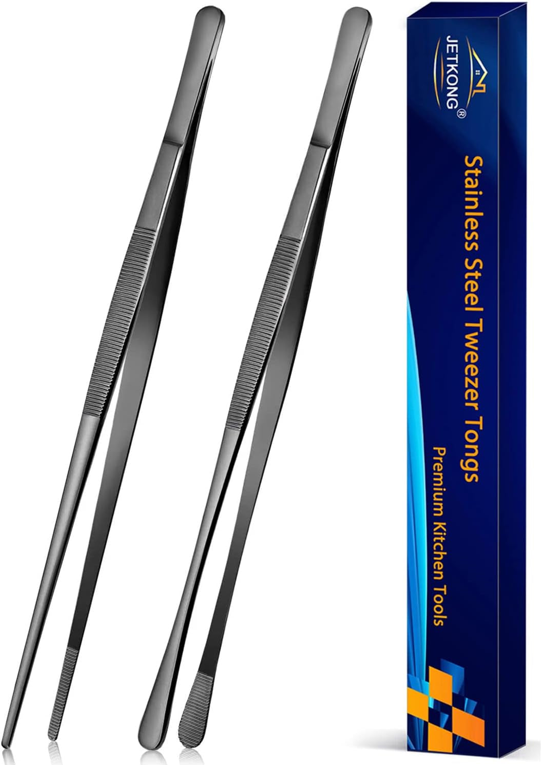 2-pcs-12-inch-kitchen-tweezers-tongs-with-precision-serrated-tips-stainless-steel-chef-tweezer-professional-cooking-tweezers-for-bbq-plating-and-serving-12-inch-black