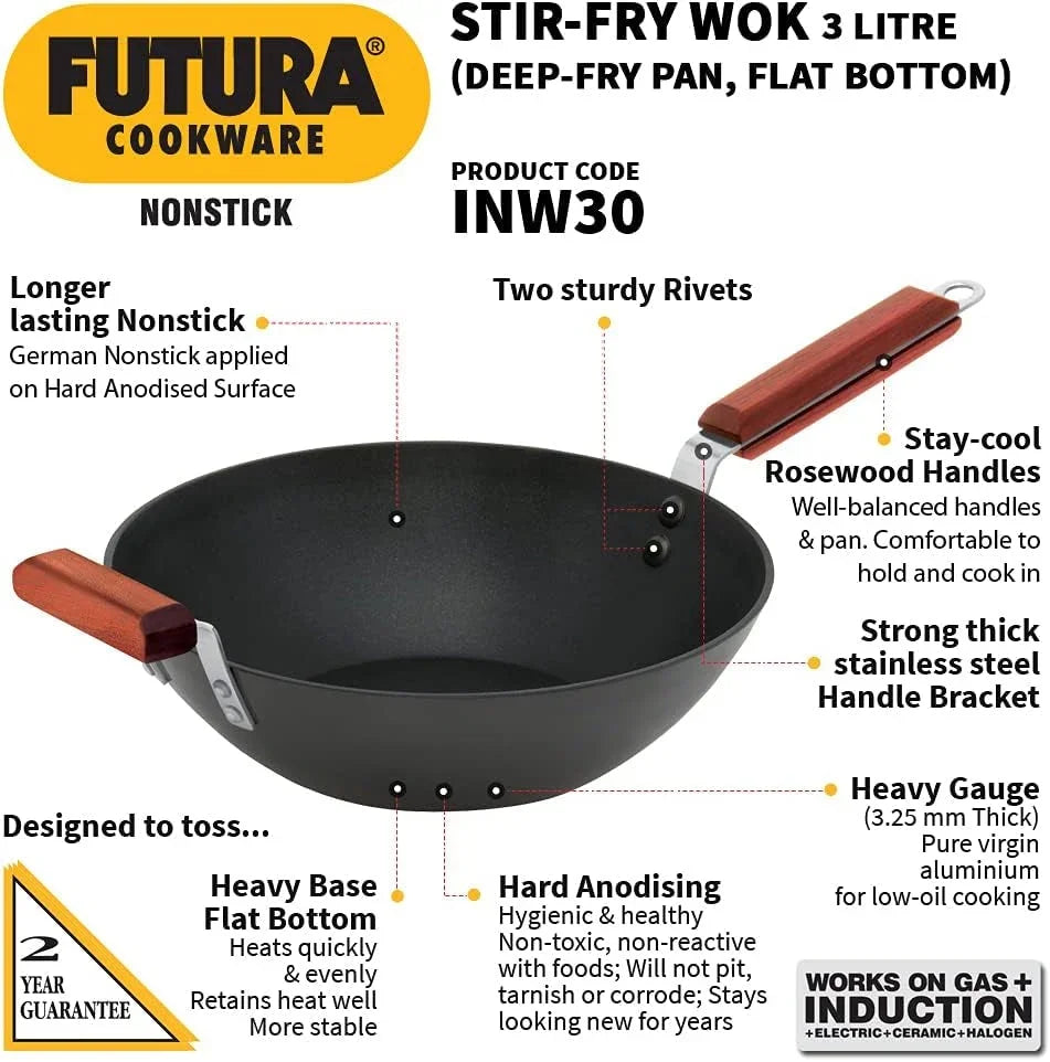 futura-nonstick-wok-stir-fry-deep-fry-pan-with-2-stay-cool-rosewood-handles-11-5-black