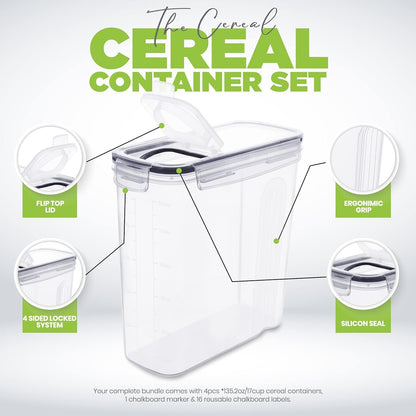 Cereal Containers Storage Set with Lids, 4 Pack, 4L, Clear4