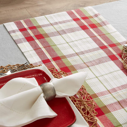 Orchard Plaid Collection Linen Tabletop Essentials, Table Runner, 14X72, Taupe/Red4