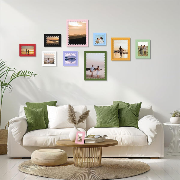 8X10 Picture Frame with Real Glass, Colorful Solid Wood Photo Frames with Wavy Mat for Tabletop and Wall Hanging, Blue, 1 Pack7