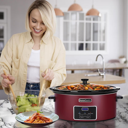 7 Quart Programmable Slow Cooker, Kitchen Appliances, Perfect Kitchen Small Appliance for Family Dinners, Red Stainless Steel5