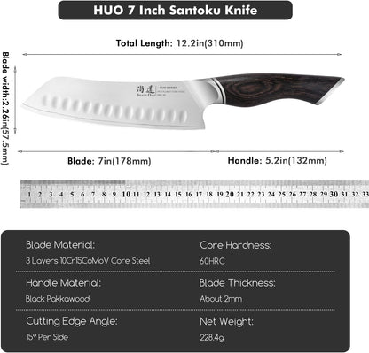 7 Inch Japanese Santoku Chef Knife, VG10 Stainless Steel Kitchen Cooking Knife with Pakkawood Handle Gift Box4