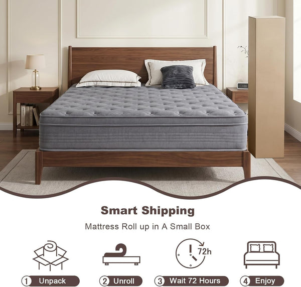 Full Size Mattress, 12 Inch Memory Foam Hybrid Mattresses for Pressure Relief, Motion Isolation, Breathable Comfort and Durable, Certipur-Us7