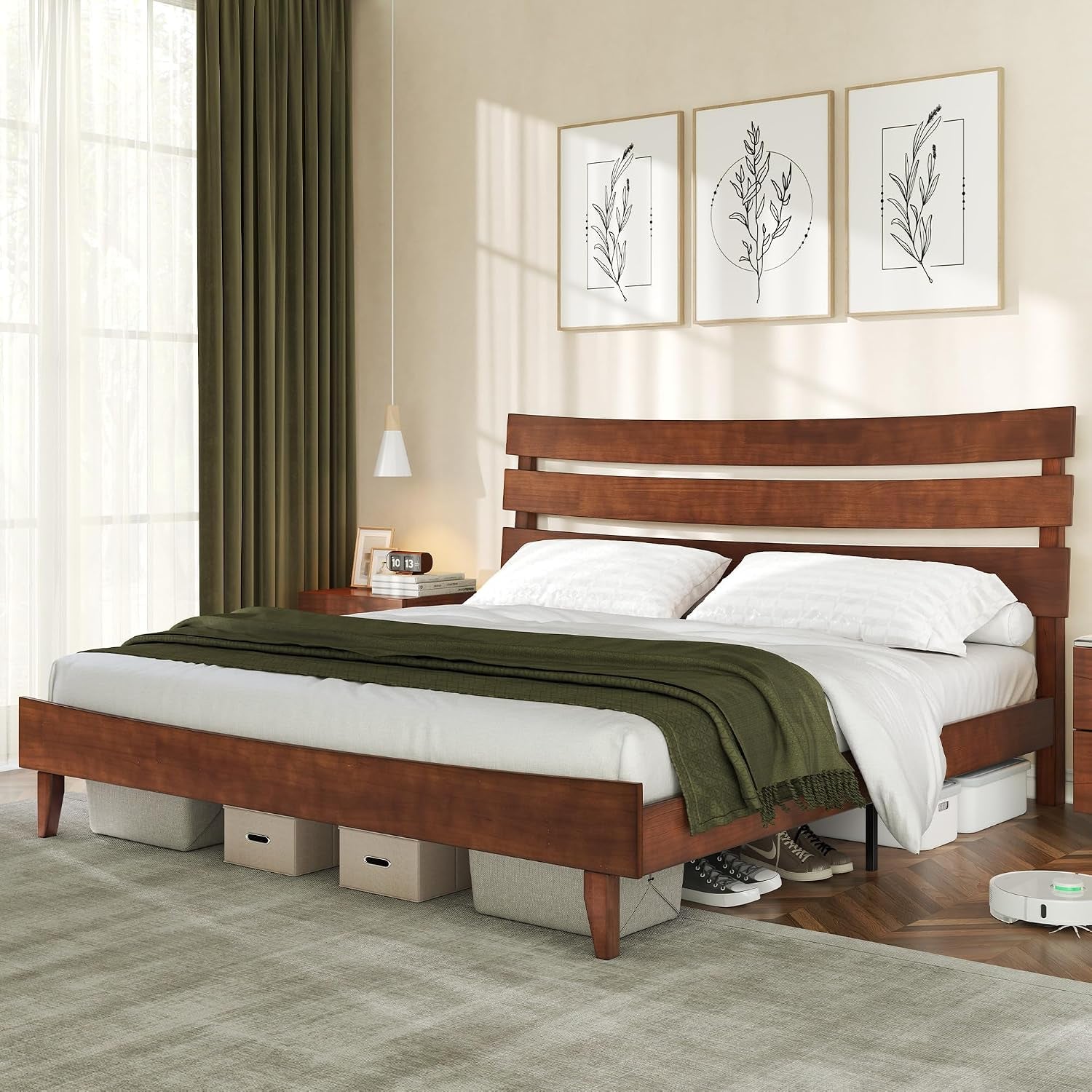 mid-century-queen-size-solid-wood-platform-bed-slatted-headboard