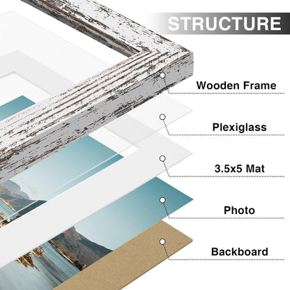 4X6 Picture Frames Set of 9, Wall & Tabletop, Distressed White3