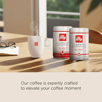 Illy Classico Whole Bean Coffee, Medium Roast, Classic Roast with Notes of Caramel, Orange Blossom and Jasmine, 100% Arabica Coffee, No Preservatives, 8.8 Ounce Can (Pack of 1)3