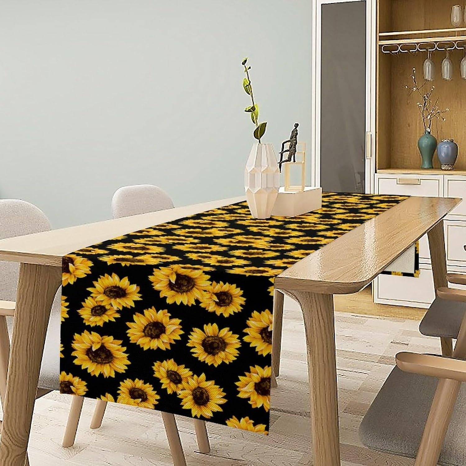 sunflower-table-runner-retro-flower-sunflowers-black-background-decor-for-indoor-outdoor-party-wedding-dinner-festivals-farmhouse-homes-kitchen-dining-room-13x90in
