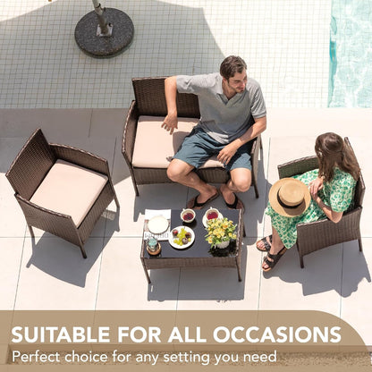 4 Pieces Outdoor Patio Furniture Set, PE Rattan Wicker Chairs(Brown)8