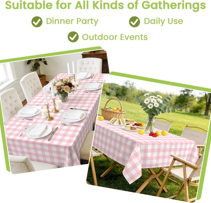 4 Pcs Pink Gingham Tablecloth 54 × 108 Inches Pink and White Checkered Table Cloth Disposable Plastic Waterproof Tablecover for Outdoor Picnic, Birthday Party, Holiday Dinner6