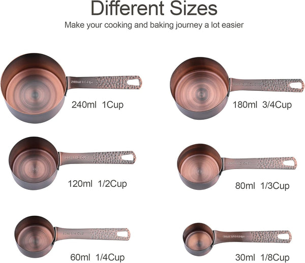 Measuring Cups and Spoons Set 14, Copper Measuring Cups and Spoons Set for Dry & Liquid, Metric & US Stainless Steel 6 Measure Cups and 7 Spoons Set W/Leveler for Kitchen & Baking4