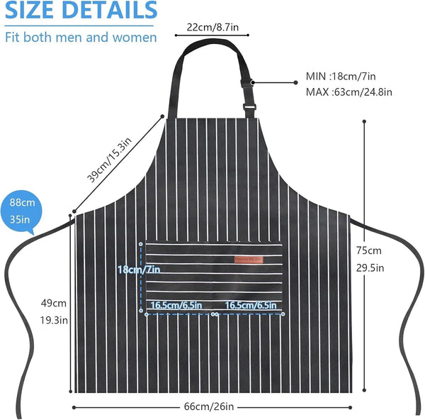 Adjustable Kitchen Aprons, Unisex, 2 Pack | 2 Large Pockets, Cotton-Polyester Blend, Bib Apron, for Home, BBQ & Restaurant Use2