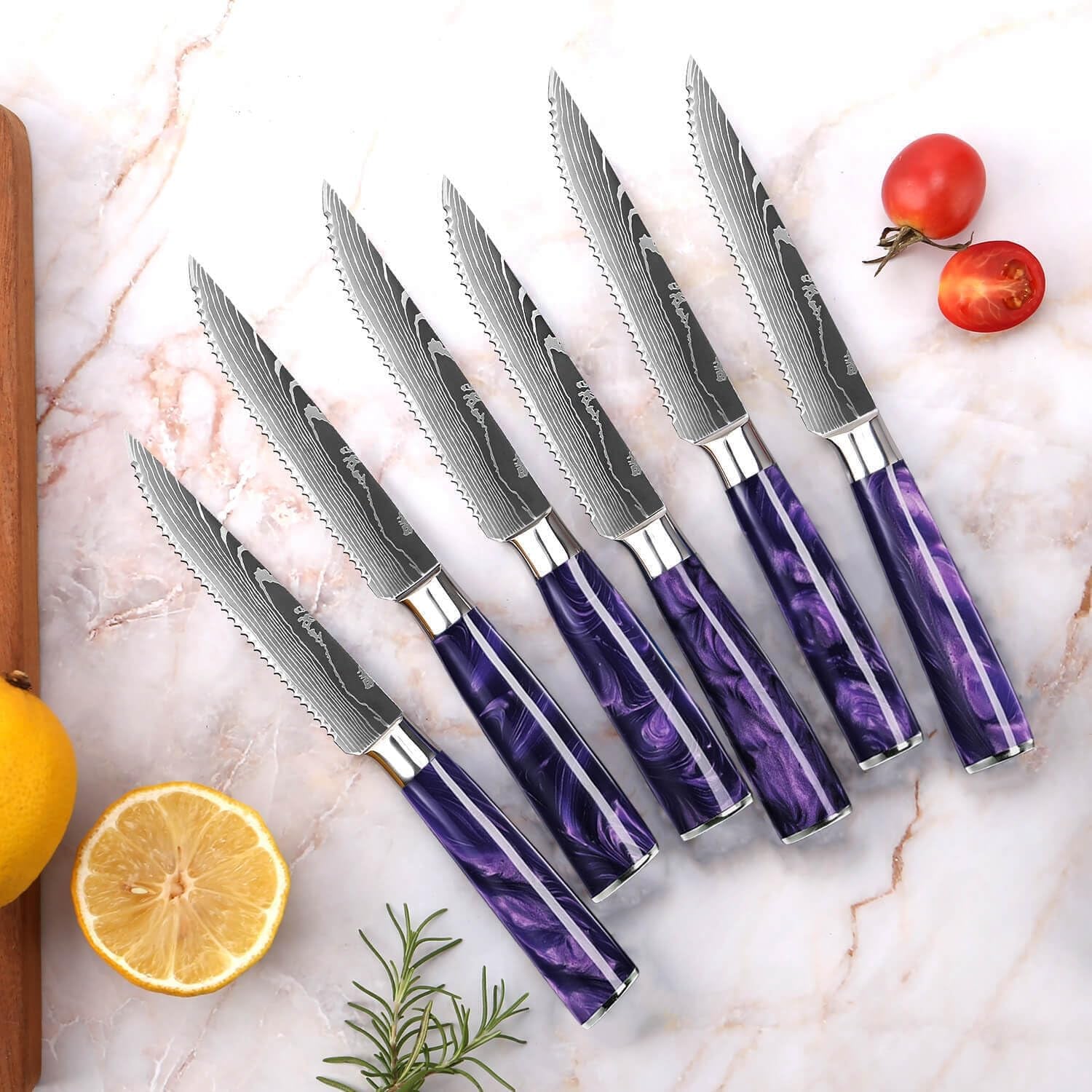 senken-16-piece-knife-block-set-japanese-high-carbon-stainless-steel-with-damascus-pattern-purple-resin-handles-6-steak-knives-acacia-hardwood-block-purple