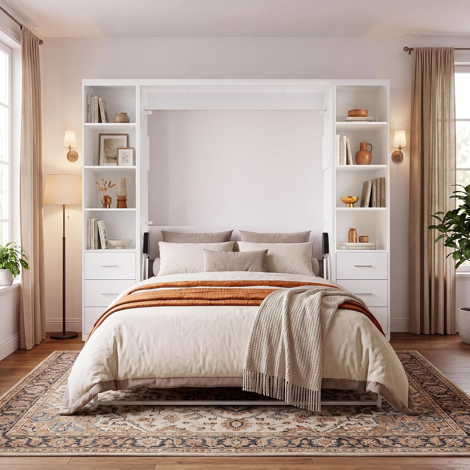 queen-murphy-bed-with-2-bookcase-space-saving-wall-bed-white