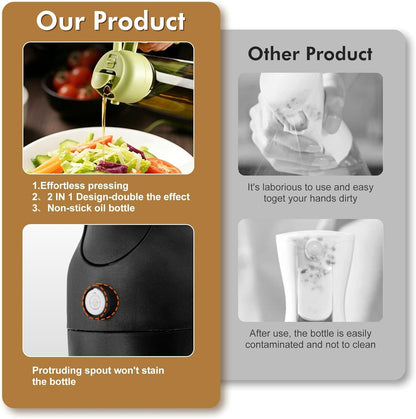 2 in 1 Olive Oil Sprayer for Cooking, 16Oz Light-Proof Oil Dispenser for Kitchen, Leak-Proof Oil Spray Bottle for Air Fryer, Salad, BBQ, Baking, Grilling - Black & Green8