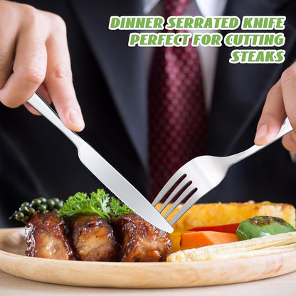 100 Pcs Stainless Steel Forks and Knives, Silver 8.4" 7.1" | Classic Dinner Flatware, Dishwasher Safe for Kitchen Restaurant, Butter Knife Silverware, Durable Tableware Set4