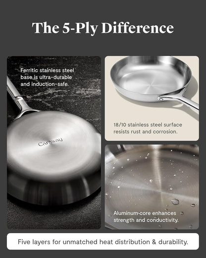 Caraway Stainless Steel Fry Pan (2.7 Qt, 10.5") | 5-Ply Stainless Steel Pan, Oven Safe and Stovetop Agnostic, Non-Toxic, PTFE and PFOA Free5