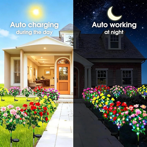 Solar Garden Lights Outdoor Upgraded Solar Flower Lights with 56 Colorful LED, IP65 Waterproof Solar Pathway Lights for Yard Patio Lawn Gardening Gifts for Holiday Birthday (2 Pcs Purple)2