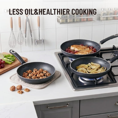 Nonstick Frying Pan Set-3-Pieces Skillet Set Induction Compatible,8 Inch,9.5 Inch and 11 Inch Omelette Pan with Bakelite Handles3