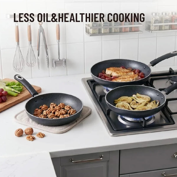 Nonstick Frying Pan Set-3-Pieces Skillet Set Induction Compatible,8 Inch,9.5 Inch and 11 Inch Omelette Pan with Bakelite Handles3