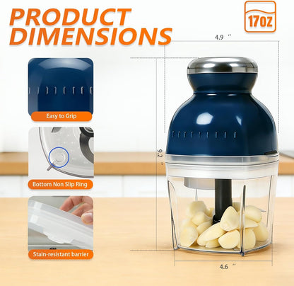Electric Garlic Mincer & Onion Chopper, 17Oz Mini Food Processor | 250W Motor, One-Touch Control, Stainless Steel S-Blades, Chops, Minces, Grinds, Whisks3