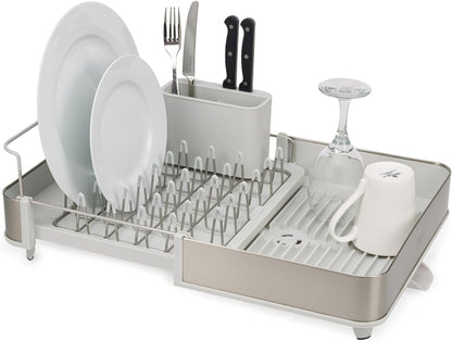Joseph Joseph Extend Steel Expandable Dish Drying Rack with Removable Cutlery Holder Swivel Draining Spout, Stainless Steel1