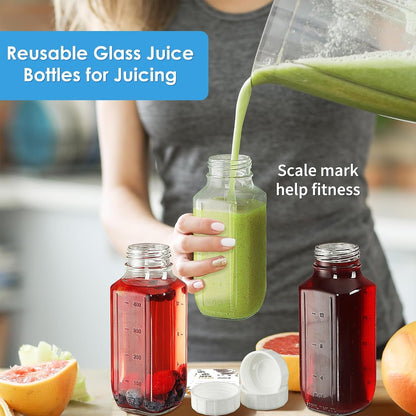 3 Pack 16 Oz Glass Juice Bottles with Lids & 2 Pour Spouts | Clear Reusable Glass with Measurement Marks for Glass Water Bottles,Juicing Containers,Breast Milk Storage and Daily Use6