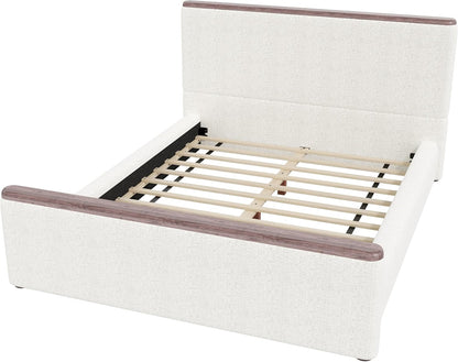 Modern Queen Size Floor Upholstered Bed with High Headboard, White4