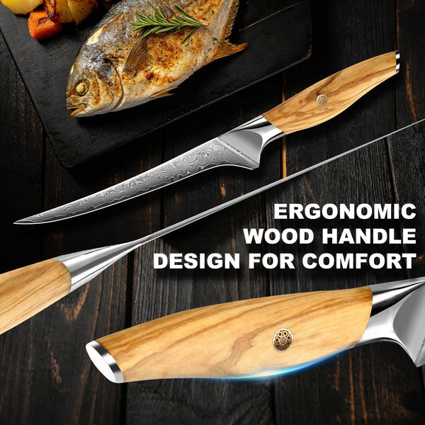 7 Inch Real Damascus Fillet Knife, Flexible Fish Knife5