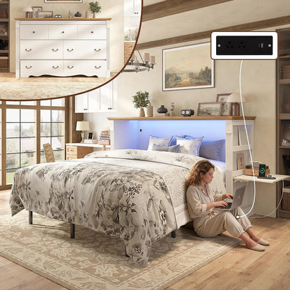 Queen Murphy Cabinet Bed with Desk, Shelves and Charging Station, White9