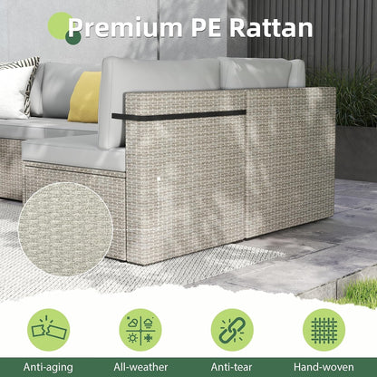 7-Piece Outdoor Sectional Sofa Set, Weather-Resistant Patio Furniture Set with Washable Cushions and Coffee Table, Grey Rattan Patio Conversation Set for Poolside, Backyard, Deck (Grey)5