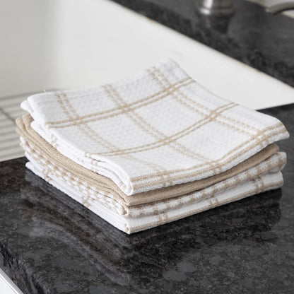 Premium Waffle Dish Cloths: Highly Absorbent, Super Soft Long Lasting - 100% Cotton, 12"X13" Towel for Cleaning & Drying, (4-Pack), Sand5
