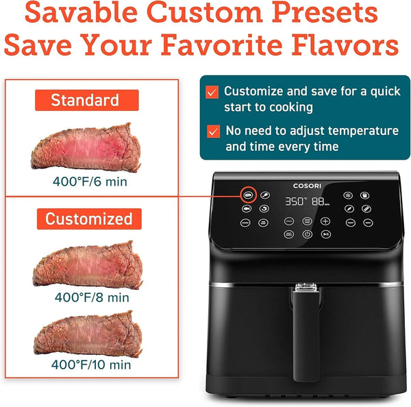 Air Fryer with Customizable 10 Presets & Shake Reminder,Cookbook(100 Recipes),Accessories XL, Set of 6 Fit All 5.8Qt, 6Qt Air Fryer, FDA Compliant, BPA Free, Dishwasher Safe, Nonstick Coating4
