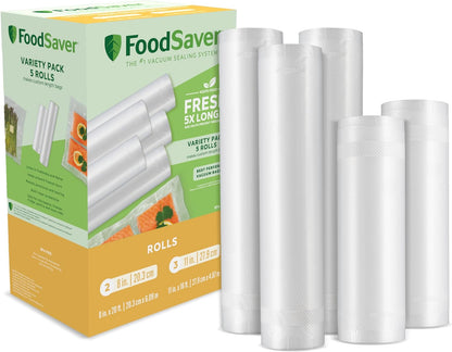 Foodsaver Custom Length Vacuum Sealer Bags Multipack, 5 Count Rolls for Airtight Food Storage and Sous Vide - Compatible with Foodsaver, 8 (2 Pack) and 11 (3 Pack)1