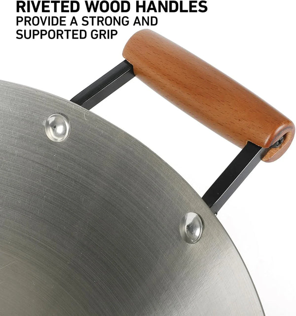 Oster Sangerfield 14-Inch Stainless Steel Wok with Wood Handles, Durable Non-Stick Stir Fry Pan for Gas and Electric Stovetops4