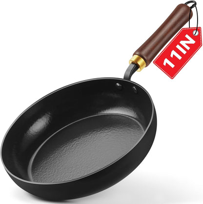 Carbon Steel Skillet, 11-Inch Nonstick Frying Pan | Season-Free Enameled Carbon Steel Pan,Stay-Cool Wooden Handle, Non Toxic, PTFE & PFOA Free Oven-Safe1