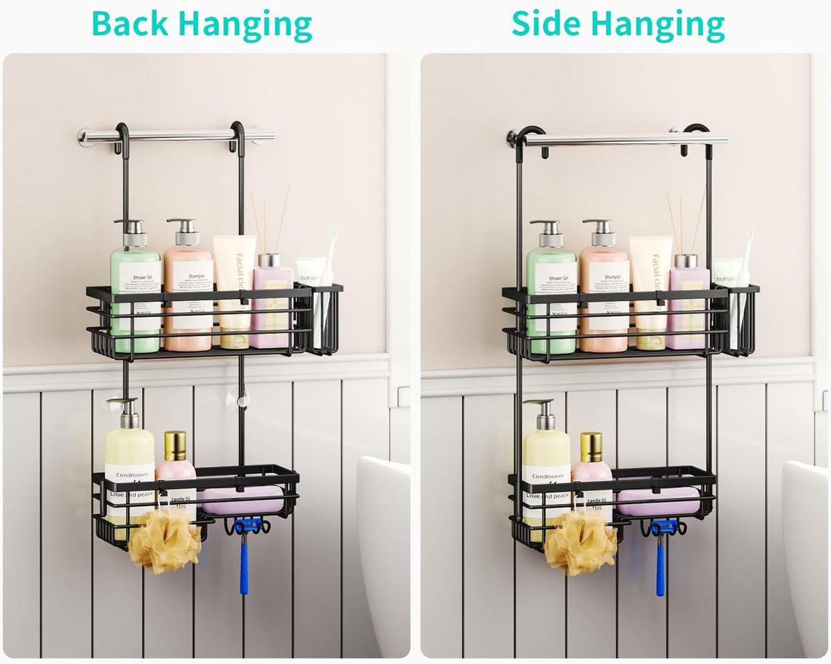 hanging-shower-caddy-for-renters-small-bathrooms-fits-shower-curtain-rods-no-drilling-2-rustproof-304-shelves-4-hooks-and-a-detachable-toothbrush-holder-you-can-rinse-black