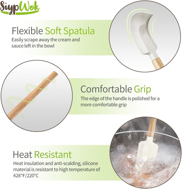 Silicone Spatula Set, Food Grade Rubber Spatula-4 Piece Nonstick Rubber Spatulas, Spoonula, Jar Scraper for Cooking, Baking, Mixing, Frosting - Heat Resistant up to 600°F (4 Pcs Spatula Off-White)6