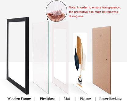 5X7 Picture Frame Set of 3 Black,Made of Solid Wood 4X6 with Mat or 5X7 without Mat, Photo Frame for Wall or Tabletop Display4