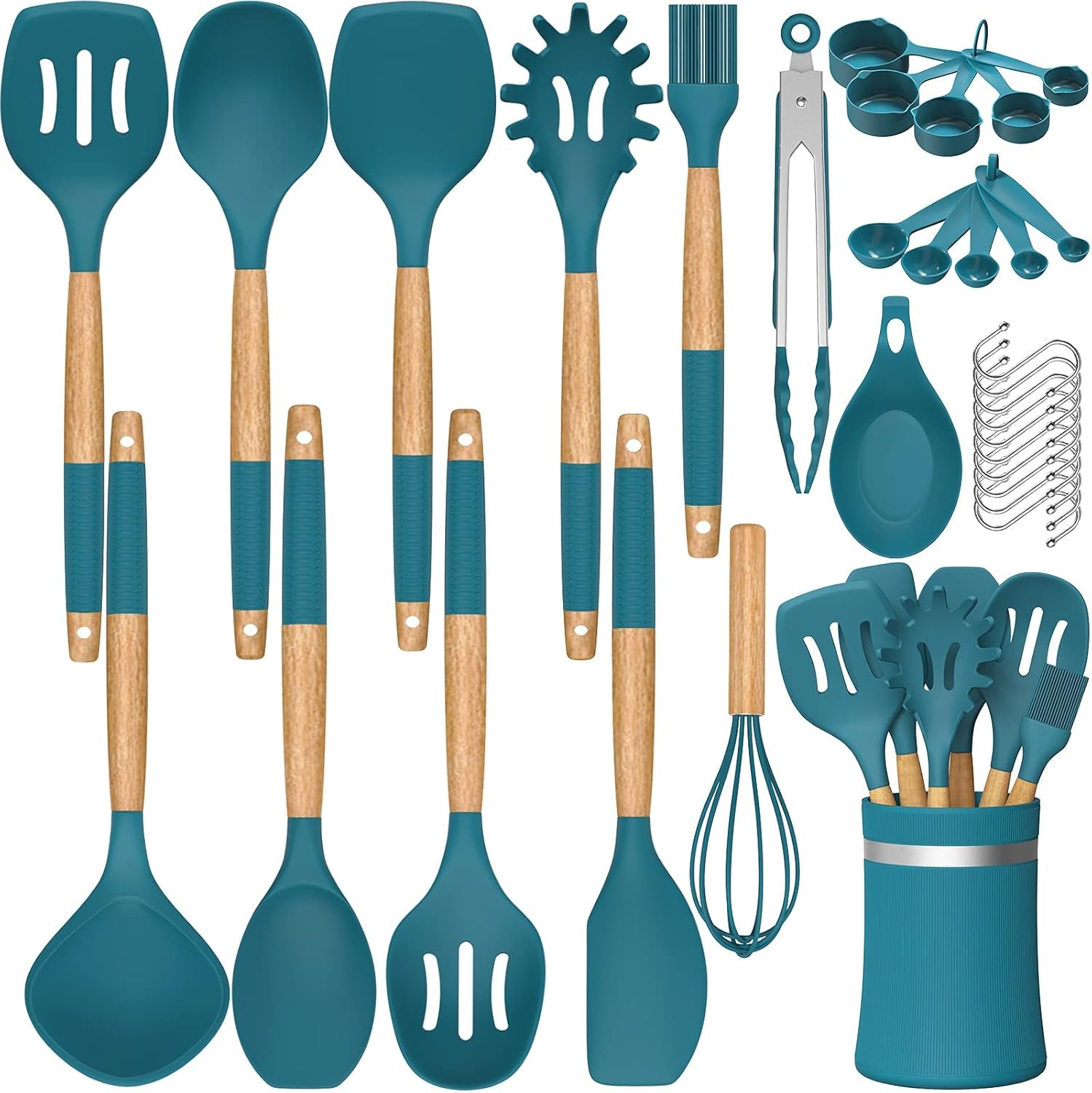 33-pcs-silicone-kitchen-utensils-set-heat-resistant-cooking-utensils-set-with-holder-wooden-handle-kitchen-gadgets-tools-spatula-for-nonstick-cookware