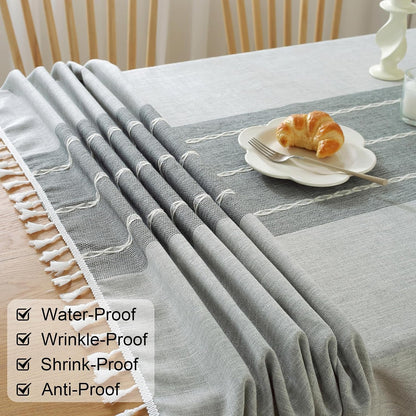 Tablecloths for Rectangle Tables,Cotton Linen Table Cloth Waterproof Tablecloth Wrinkle Free Farmhouse Dining Tables Cover,Soft Fabric Table Cloths with Tassels,Grey,55" X 70",4-6 Seats4