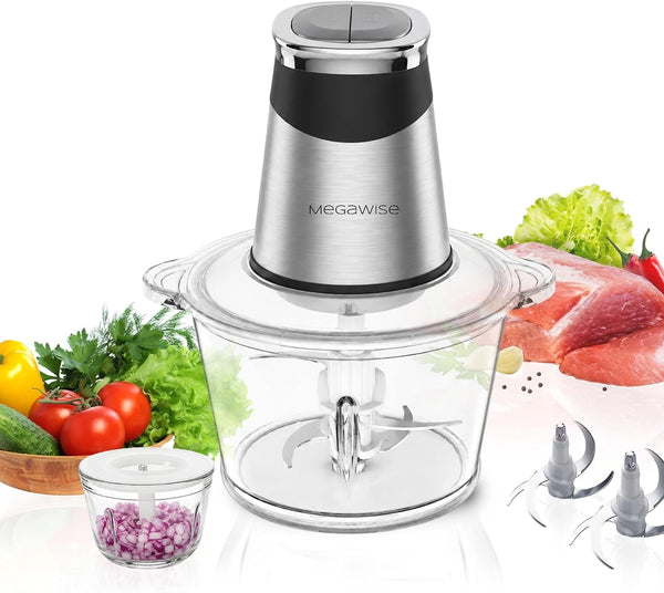 Food Processor with 500W Powerful Copper-Core Motor, Electric Food Chopper with Meat Grinder & Vegetable Chopper, 2 Bowls (0.6L & 3L Glass Bowls),Double-Layer Blades for Fruits/Meat/Nuts1